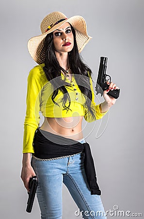 Modern girl with guns Stock Photo