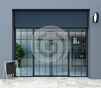 Modern glass black office entrance loft door Cartoon Illustration