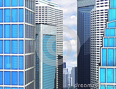 Modern glass building of skyscrapers in the city. Cartoon Illustration