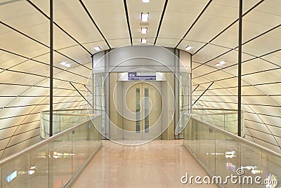 Modern glass elevator at train station Editorial Stock Photo