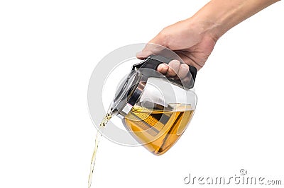 Modern glass teapot with removable stainless steel infuser filter Stock Photo