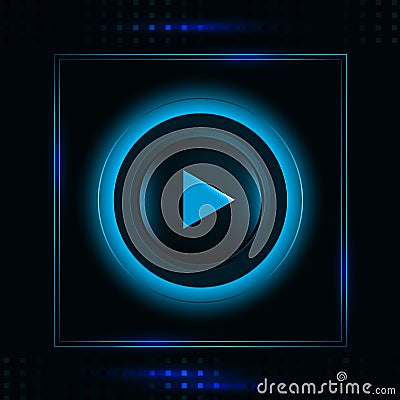 Modern glowing blue light play button icon Vector Illustration