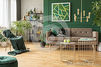 Modern gold and green living room design Stock Photo