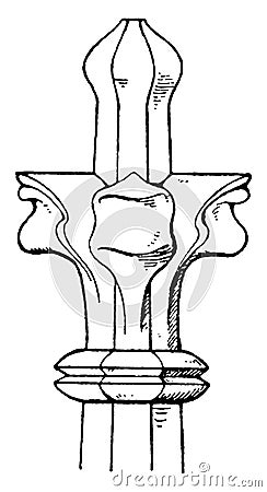 Modern Gothic Finial, three dimensional cross, vintage engraving Vector Illustration