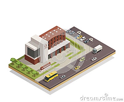 Government Building Outdoor Isometric Composition Vector Illustration