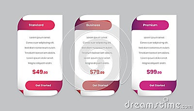 Modern gradient pricing comparison table template for user interface Vector Illustration