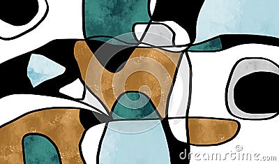 Modern graffiti illustration canvas art for wall decor. brown, white, turquoise, and black shapes Cartoon Illustration