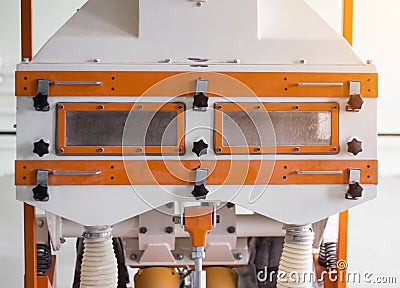 Modern grain processing plant, equipment at the plant for cleaning grain from garbage, cleaning grain Stock Photo