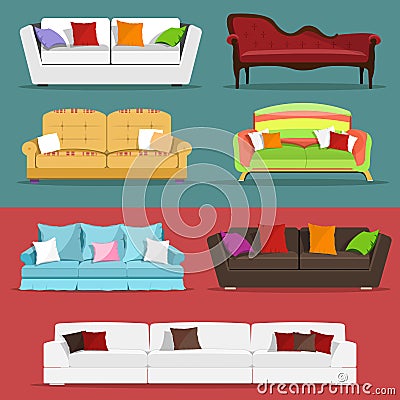 Modern graphic detailed sofa icon set. Vector Illustration