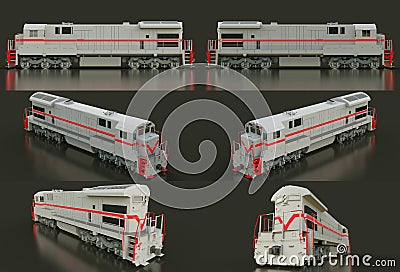 Modern gray diesel railway locomotive with great power and strength for moving long and heavy railroad train. 3d rendering. Stock Photo