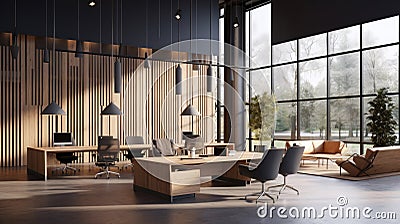 Modern gray and wooden open space office corner Stock Photo