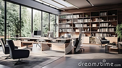 Modern gray and wooden open space office corner Stock Photo