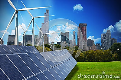 Modern green city powered only by renewable energy sources Stock Photo