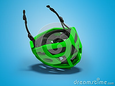 Modern green cycling helmet for extreme rides 3d render on blue background with shadow Stock Photo