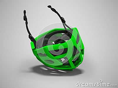 Modern green cycling helmet for extreme rides 3d render on gray background with shadow Stock Photo