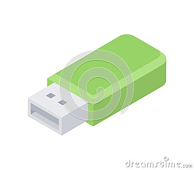 Modern green electronic USB portable memory datum storage isometric vector illustration Vector Illustration