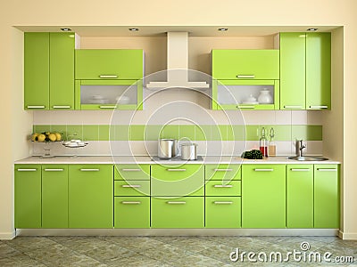 Modern green kitchen. Stock Photo