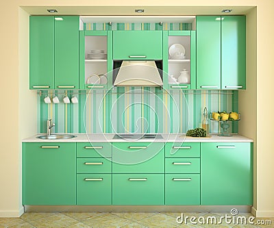 Modern green kitchen. Stock Photo