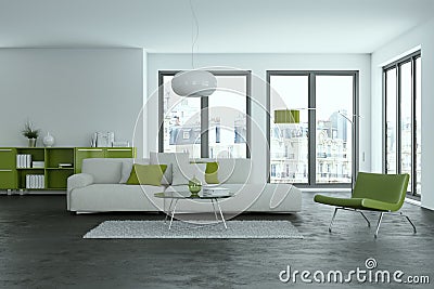 Modern green living room interior design Stock Photo