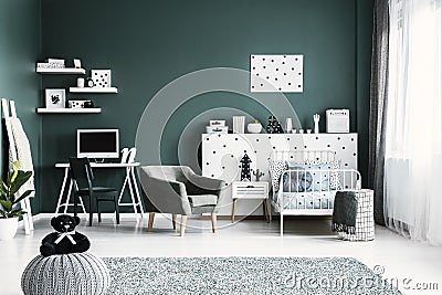 Modern green teenager`s room interior Stock Photo