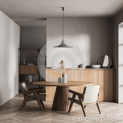 Modern grey beige living space with table Stock Photo