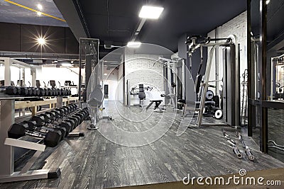 Modern gym interior with various equipment Stock Photo