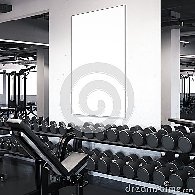 Modern gym with picture frame on the wall. 3d rendering Stock Photo