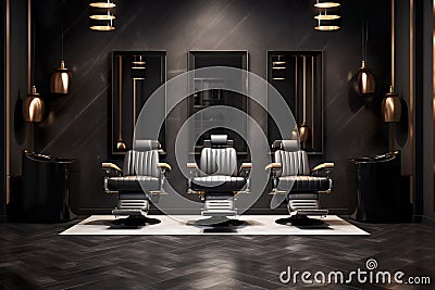 Modern hair beauty salon with dark design, luxury barbershop interior Stock Photo