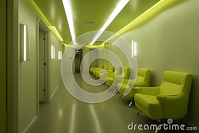 Modern hallway furniture green lights. Generate Ai Stock Photo