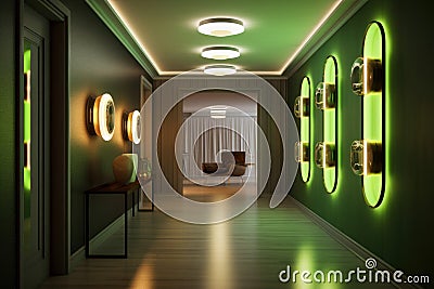 Modern hallway furniture neon. Generate Ai Stock Photo