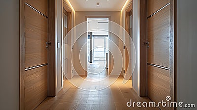 Modern Hallway with Wooden Doors Stock Photo