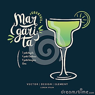Modern hand drawn lettering label for alcohol cocktail Margarita Vector Illustration