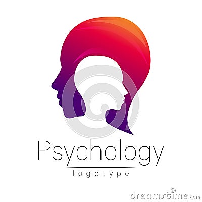 Modern head logo of Psychology. Profile Human. Creative style. Logotype in vector. Design concept. Brand company. Violet Vector Illustration