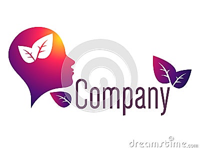 Modern head logo of Psychology. Profile Human. Creative style. Logotype in vector. Design concept. Brand company. Violet Vector Illustration