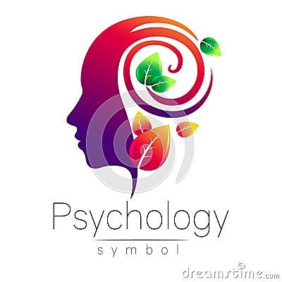 Modern head Logo sign of Psychology. Profile Human. Green Leaves. Creative style. Symbol in vector. Design concept Vector Illustration