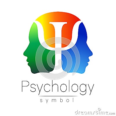 Modern head sign of Psychology. Profile Human. Letter Psi. Creative style. Symbol in vector. Yellow green blue color Vector Illustration