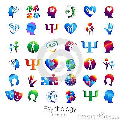 Modern head sign Set of Psychology. Profile Human. Creative style. Symbol in vector. Design concept. Brand company Vector Illustration