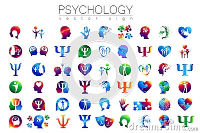 Modern head sign Set of Psychology. Profile Human. Creative style. Symbol in vector. Design concept. Brand company Vector Illustration