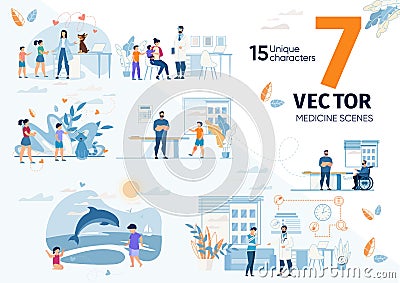 Modern Healthcare Services Flat Vector Scenes Set Vector Illustration