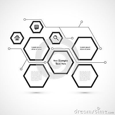 Modern hexagon web design isolated on white background Vector Illustration