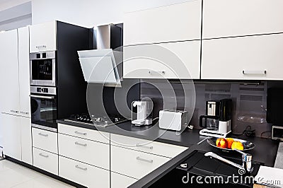 Modern hi-tek kitchen, clean interior design Stock Photo