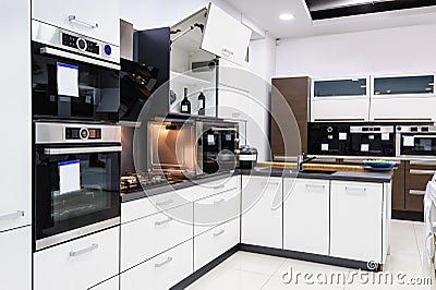 Modern hi-tek kitchen, clean interior design Stock Photo