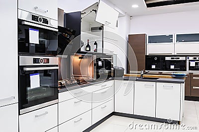 Modern hi-tek kitchen, clean interior design Stock Photo