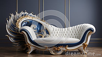 Luxurious Blue And Gold Royal Style Chair - 3d Rendering Stock Photo