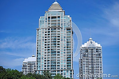 Modern high rise apartment buildings can benefit from creative architectural flourishes Stock Photo