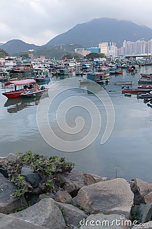 Highrise modern buildings with blue sky in the city at Victoria`s Peak, Hong Kong Editorial Stock Photo