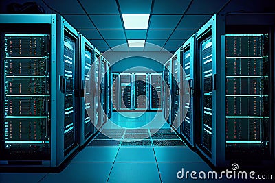 high security servers and quantum computer data centre made with generative AI Stock Photo