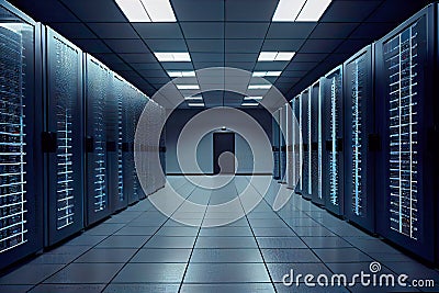 Modern security servers and quantum computer data centre made with generative AI Stock Photo
