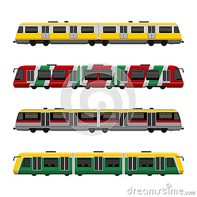 Modern high speed city subway trains vector set Vector Illustration