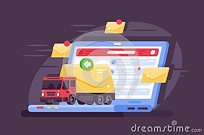 Modern, high-speed mail delivery using the internet. Vector Illustration